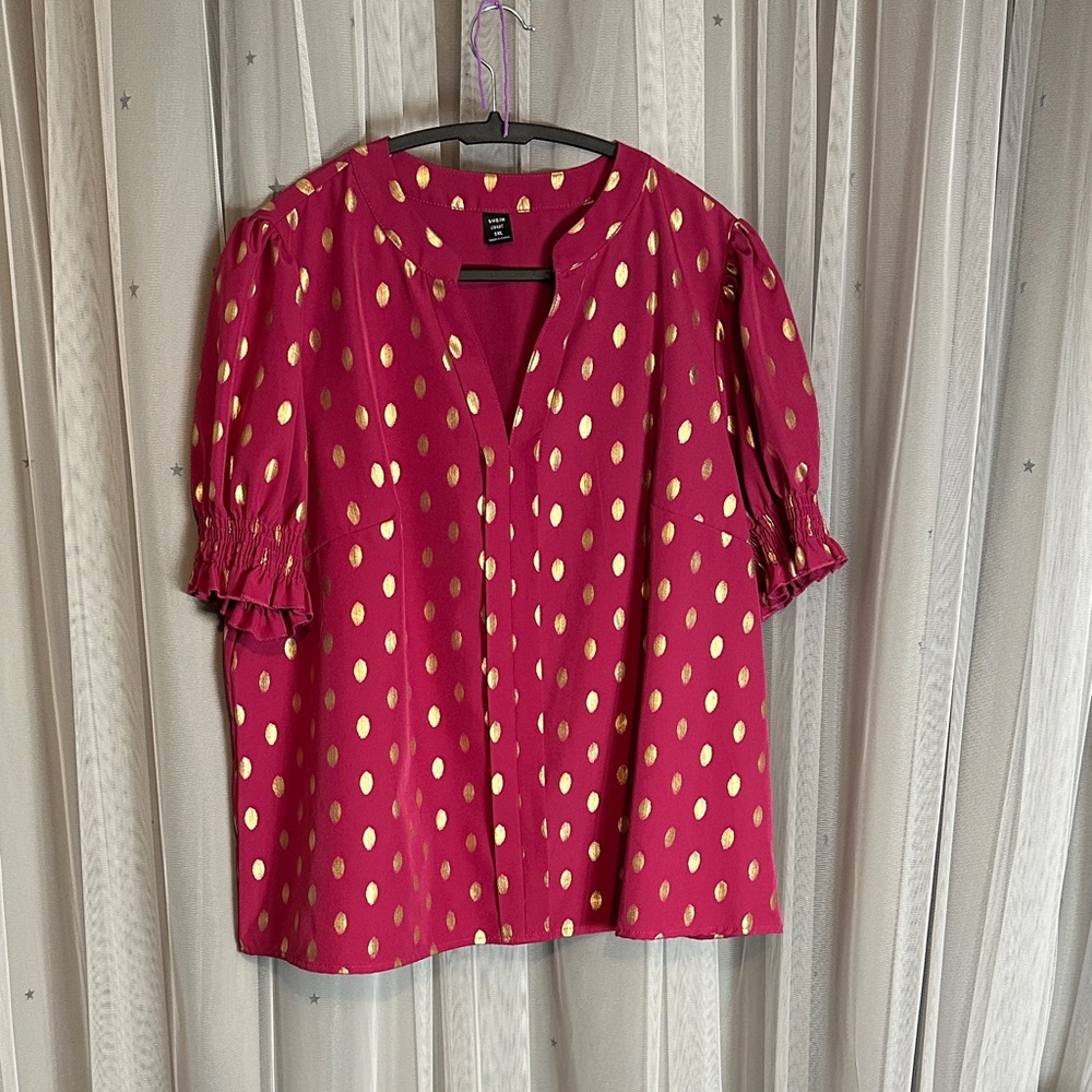 SHEIN Pink and Gold Polka Dot Blouse